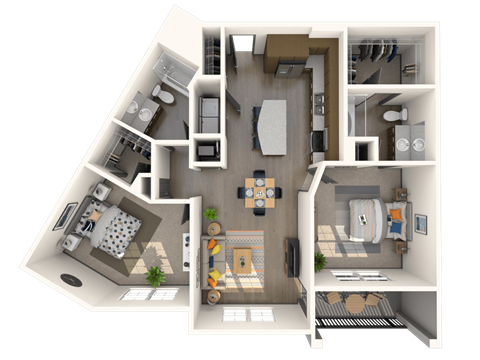 Floor plan for 2 beds, 2 baths, 1191 sqft
